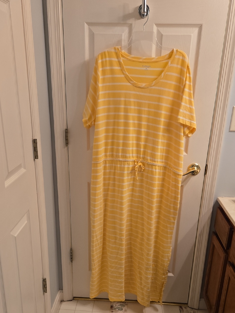 Kim Rogers Curvy Yellow & White Striped Drawstring Maxi Dress